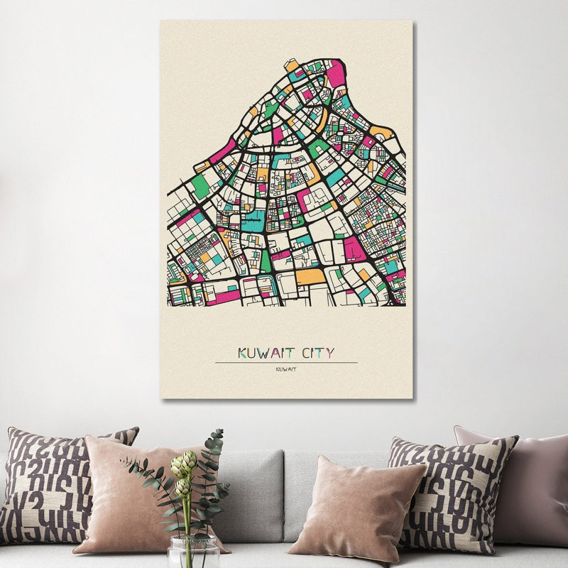 Kuwait City Map by Ayse Deniz Akerman - Wrapped Canvas Print, 152.5 cm H x 101.5 cm W