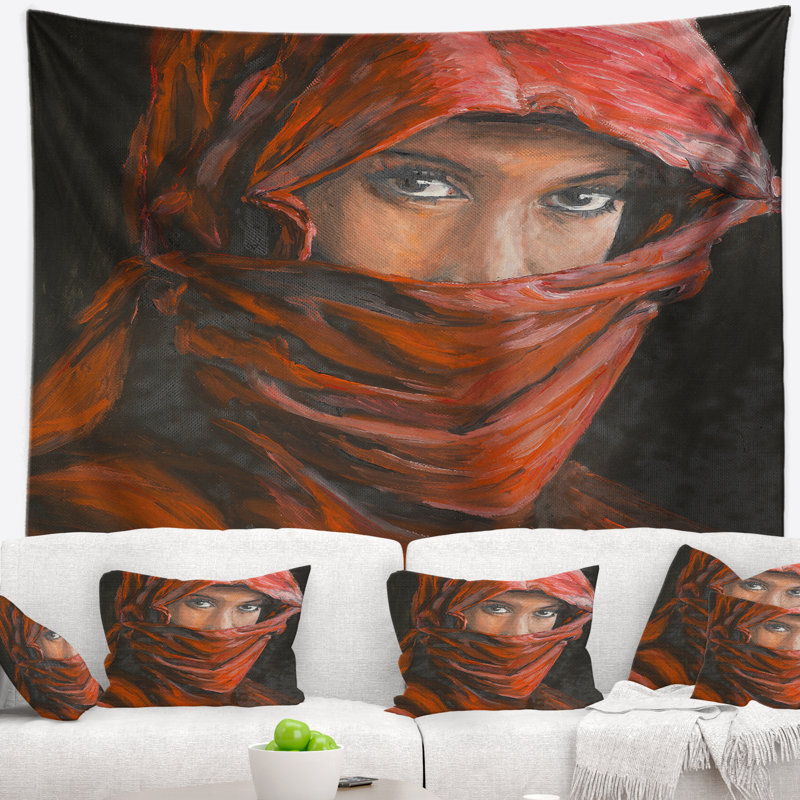 Portrait femme arabe en tapisserie hijab, H 50 po x l 60 po