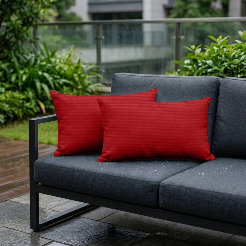 Set of 2 Sunbrella® Outdoor Throw Pillows, Rectangle Lumbar Throw Pillows Inserts with Covers, Canvas Jockey Red
