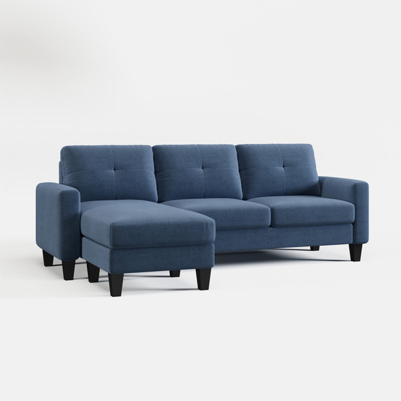 Matteus Upholstered Sectional Left Hand Facing, Blue Polyester Blend