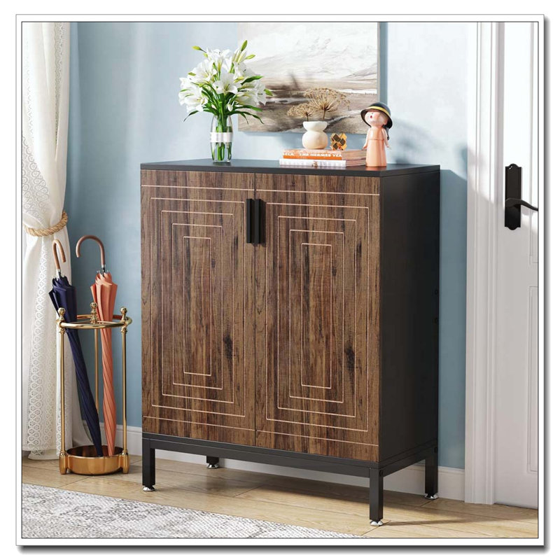 31.50" Farmhouse Coffee Bar Cabinet With 2Doors & Shelves, Brown