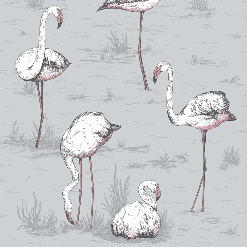 Flamingos Wallpaper Roll, Gray