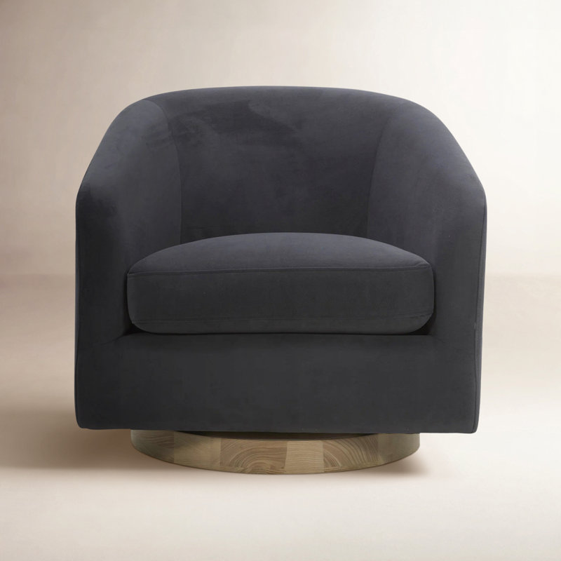 Bennett Upholstered Swivel Barrel Chair, Bella Asphalt Performance Velvet