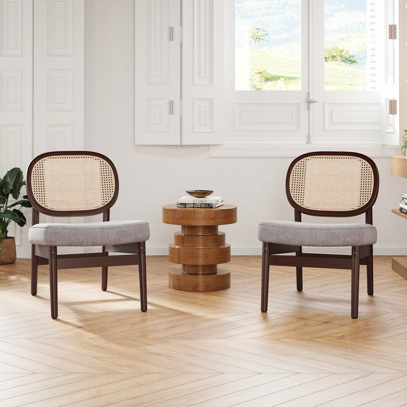 Rattan Backrest Upholstered Armchair, Khaki