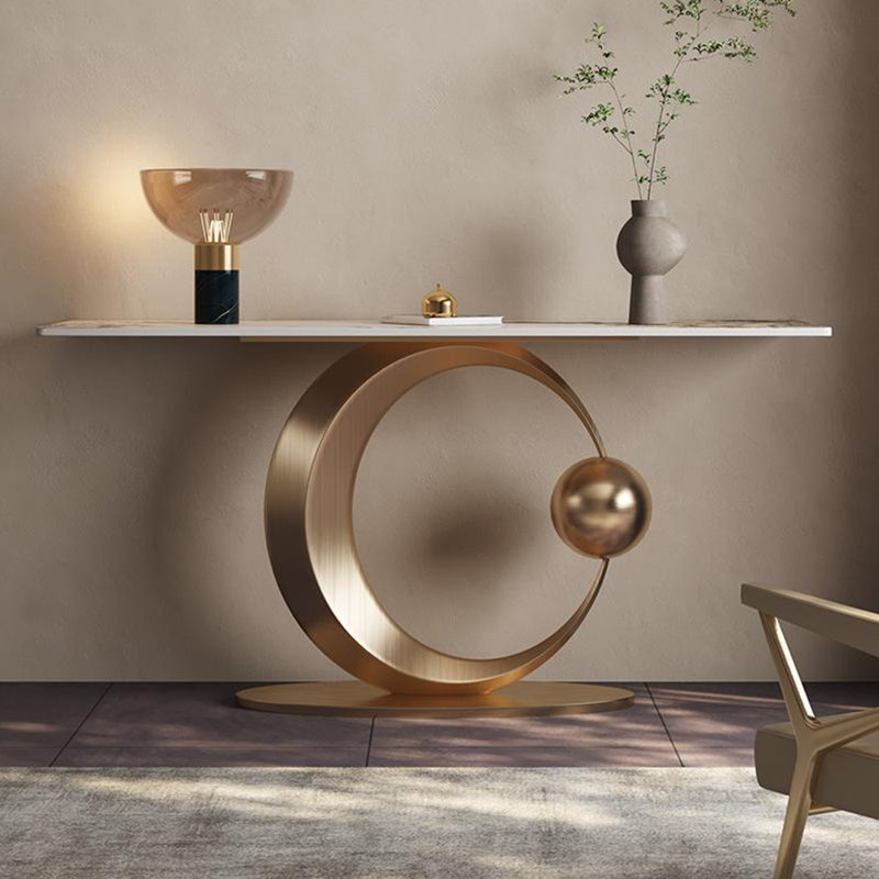 Italian-style stainless steel console table., H 33,4 po x l 47,2 po x P 13,7 po