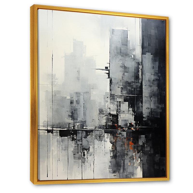 Grey skyline skyscrapers horizon III - Skyscrapers Canvas Wall Decor, Gold Floater Framed, 40" H x 30" W x 1.5" D