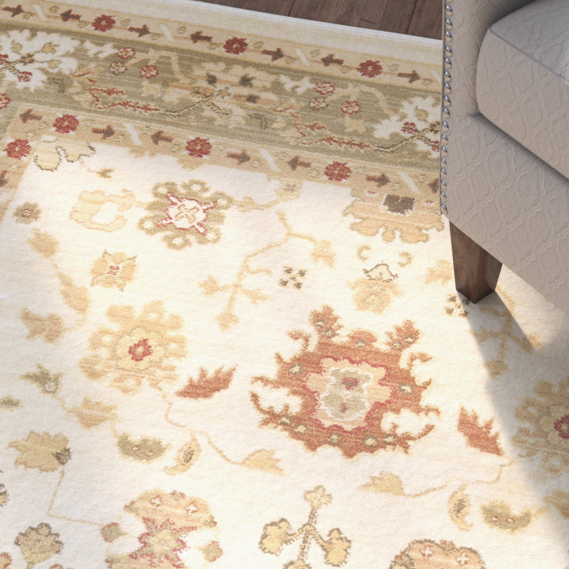 Tapis oriental crème / vert Christensen, Rectangle 9 pi 6 po x 13 pi