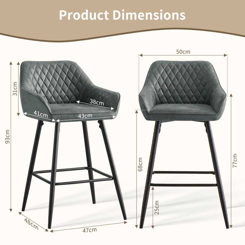 Rossa 67cm Vintage Suede Bar Stool with Arm, 1, Grey