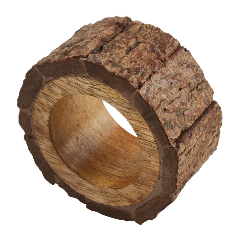 Natural Brown Wood Bark Napkin Ring Set of 4