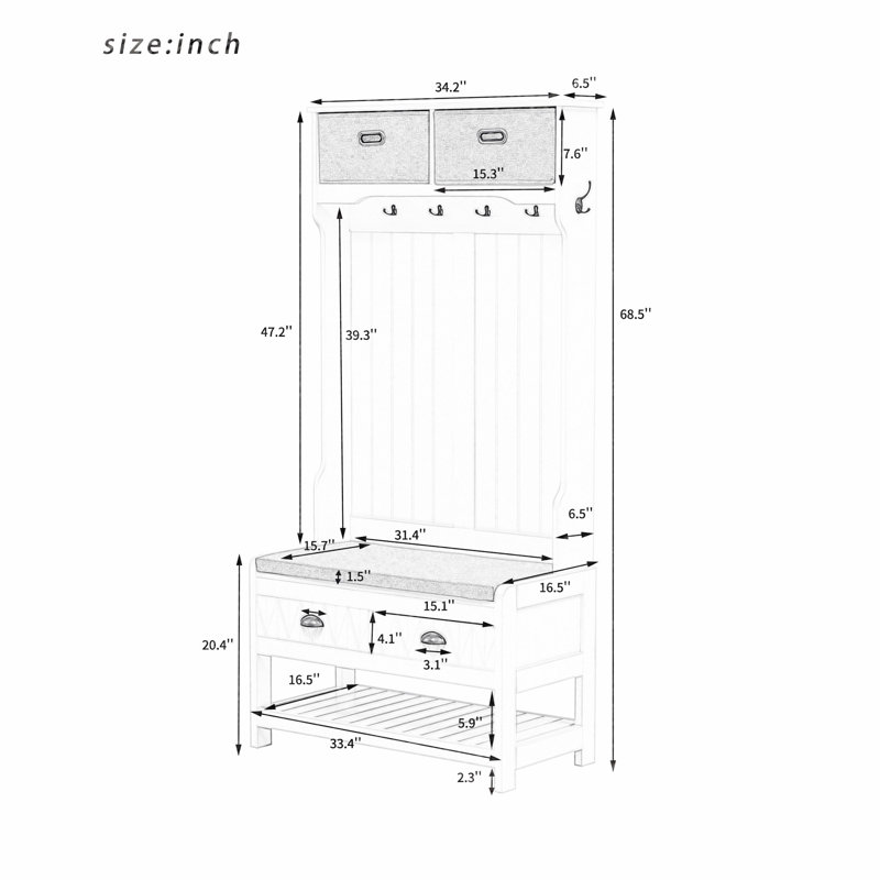 Versatile Hall Tree with Multiple Storage Options for Entryways