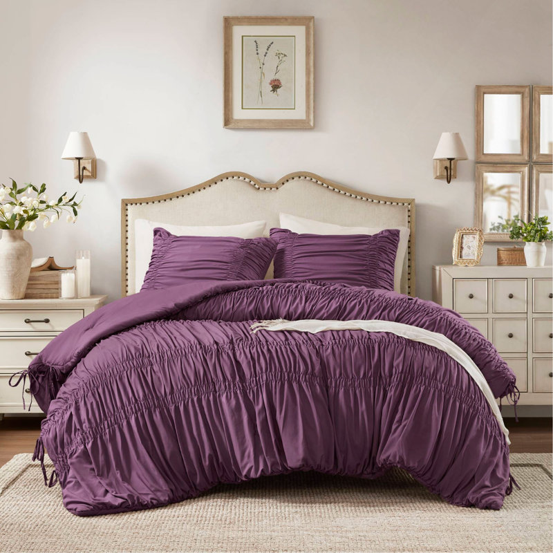 Ensemble d'édredon 2PCS, Édredon simple extra long + 2 taies décoratives, Mauve