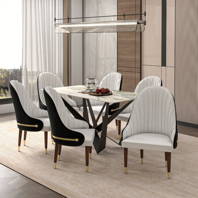 Chaise d'appoint rembourrée en cuir avec dossier incurvé Simoneau, Noir / blanc