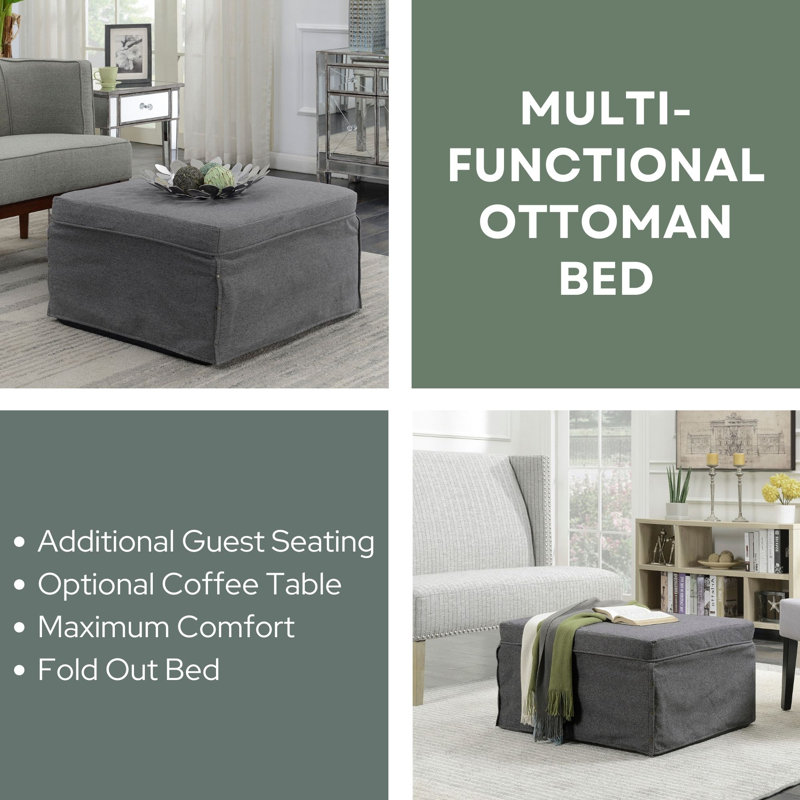 Ahziyah Upholstered Ottoman, Soft Gray Fabric