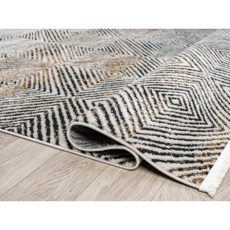 Gionata Collection Black/Cream Contemporary Abstract Area Rug, Rectangle 5'3" x 6'8"