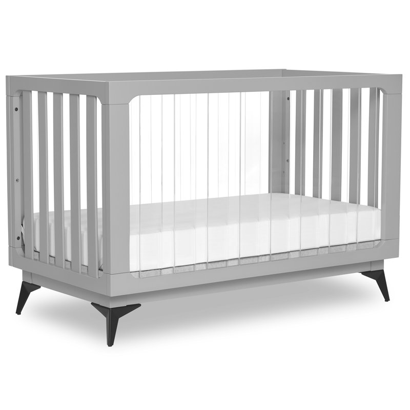 Pebble Grey Acrylic 4-in-1 Convertible Crib with Adjustable Mattress
