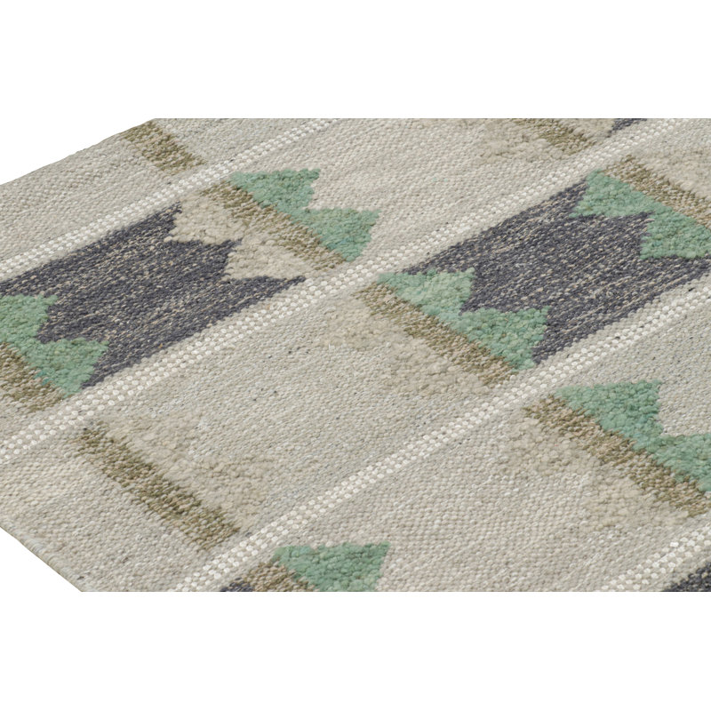 Rug & Kilim’S Scandinavian Rug With Geometric Patterns In Tones Of Green, Rectangle 8' x 10'