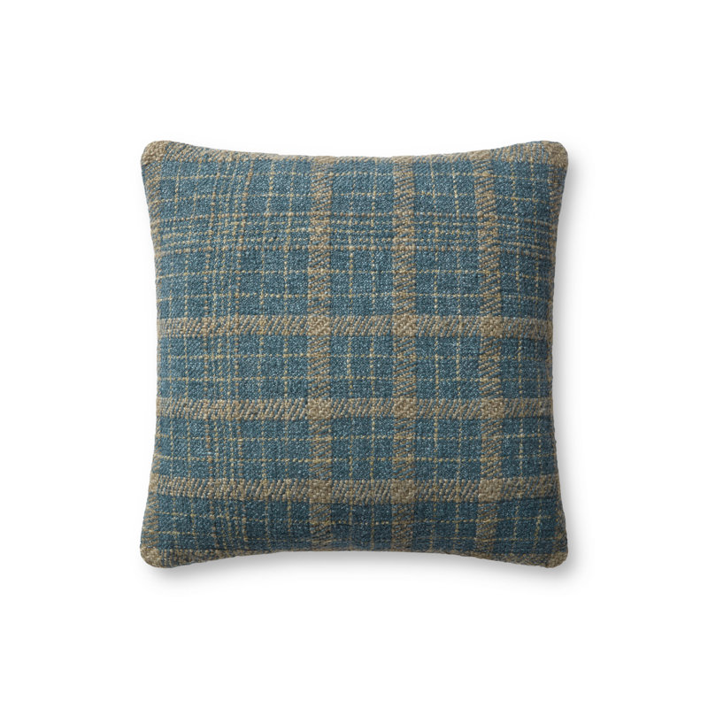 Teal and Tan Plaid 18" x 18" Cotton Pillow Cover