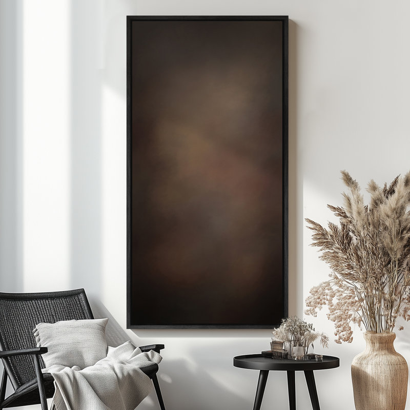 Vintage Dark Brown Gradient Rustic Minimalist Abstract Illustration Modern Artwork - Extra Large Framed Wall Art Canvas Print