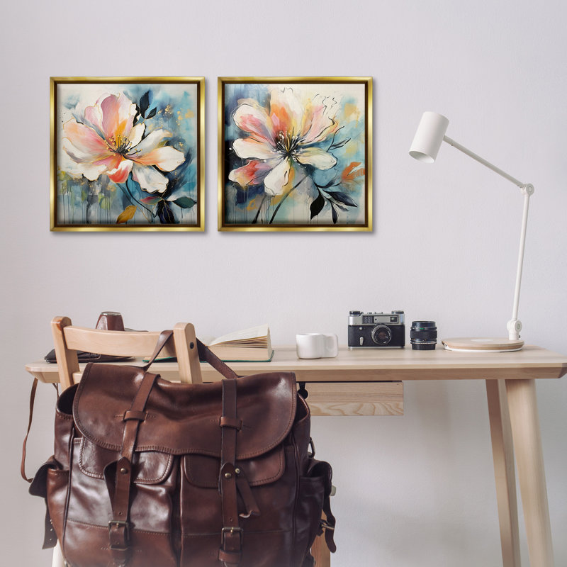 "Modern Dripping Blooms" par Lazar Studio 2 - Pièces sur toile, H 18 po x l 18 po, Cadre flottant métallique doré
