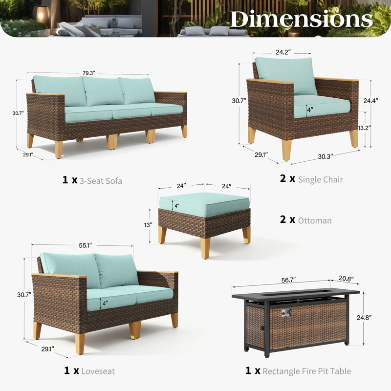 Ensemble de conversation modulaire 9 pièces Shutesbury, Oui, Bleu