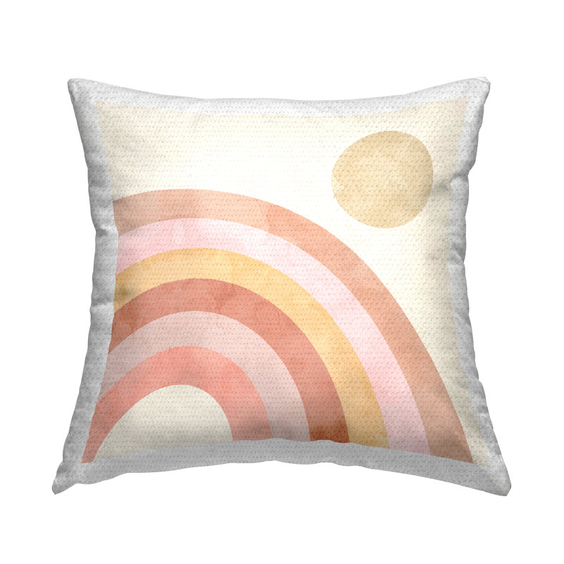 Coussin d'extérieur Pink Desert Rainbow Rising Sun Boho Sky Printed par Daphne Polselli