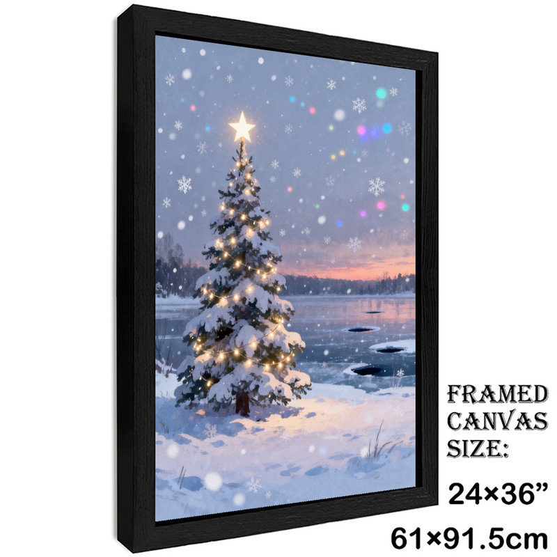 Art mural arbre de Noël noir encadré noir - décorations festives enneigées, H 37 po x l 25 po