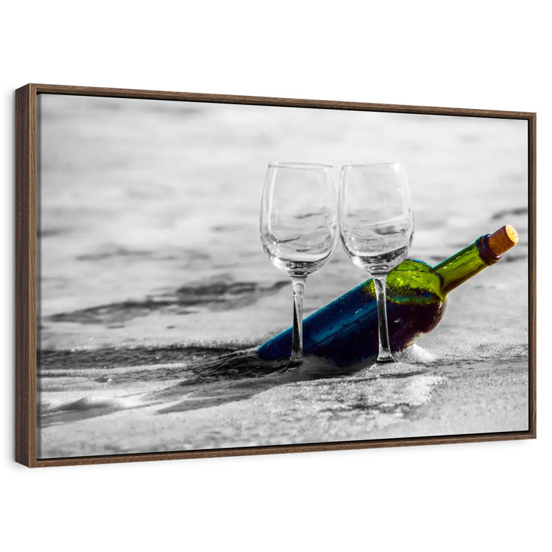 Vin à la plage, 46 po x 31 po, Cadre flottant noyer