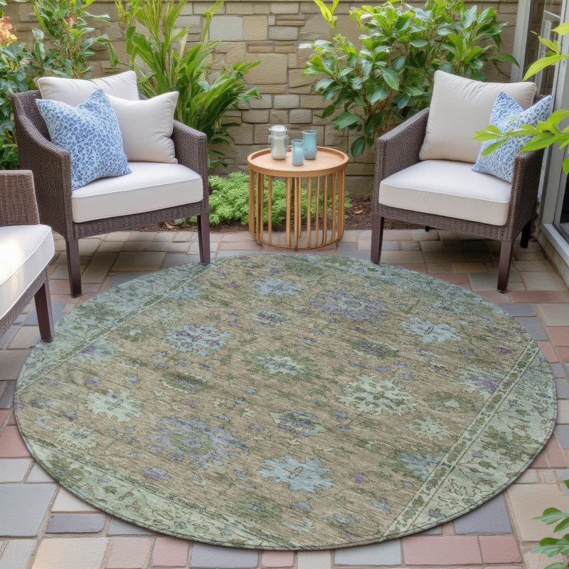 Machine Washable Indoor/Outdoor Xhevrie Brown Rug, Round 8'