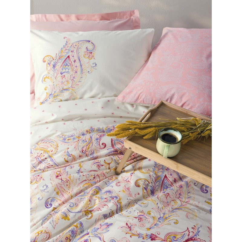 Luxury Pink Ranforce Quilt Cover Set, 100% Cotton, Duvet Cover (63 x 87), Flat Sheet (71 x 95), Pillowcase (20 x 28) | Machine Washable, Envelope & Button Closure, Soft & Breathable, Perfect for Elegant Bedrooms