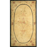 Early 20th Century Small Size Antique Ivory American Floral Folk Art Hooked Rug