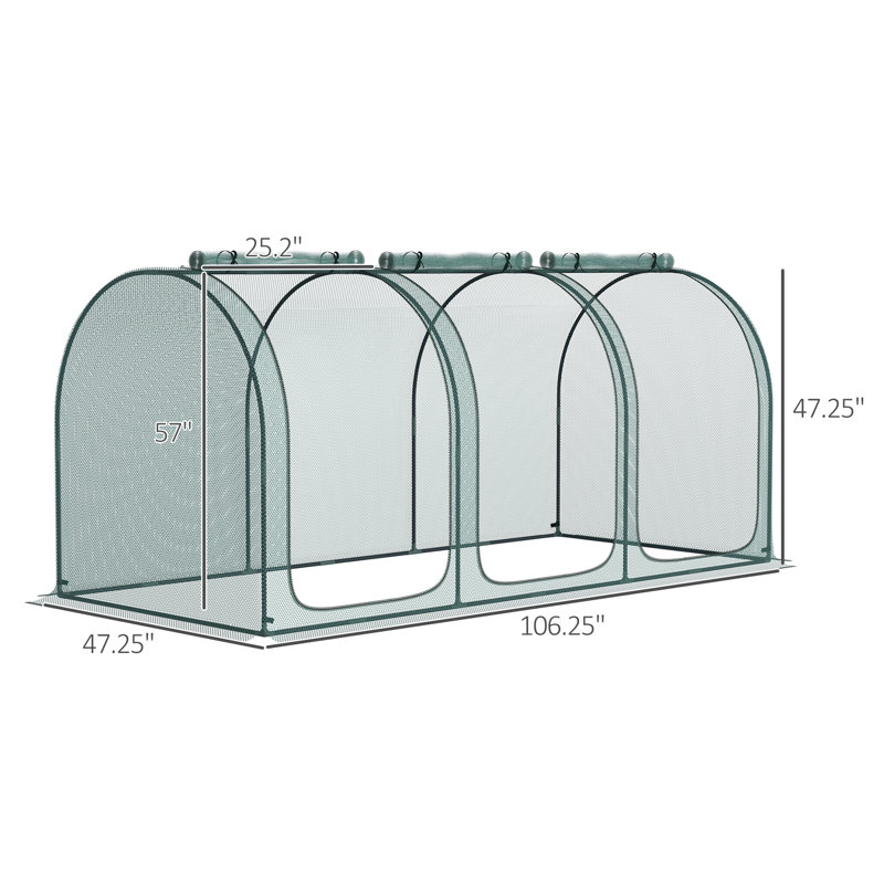 47.25' W x 47.25' D Mini Greenhouse, Green, 47.25" H x 106.25" W x 47.25" D