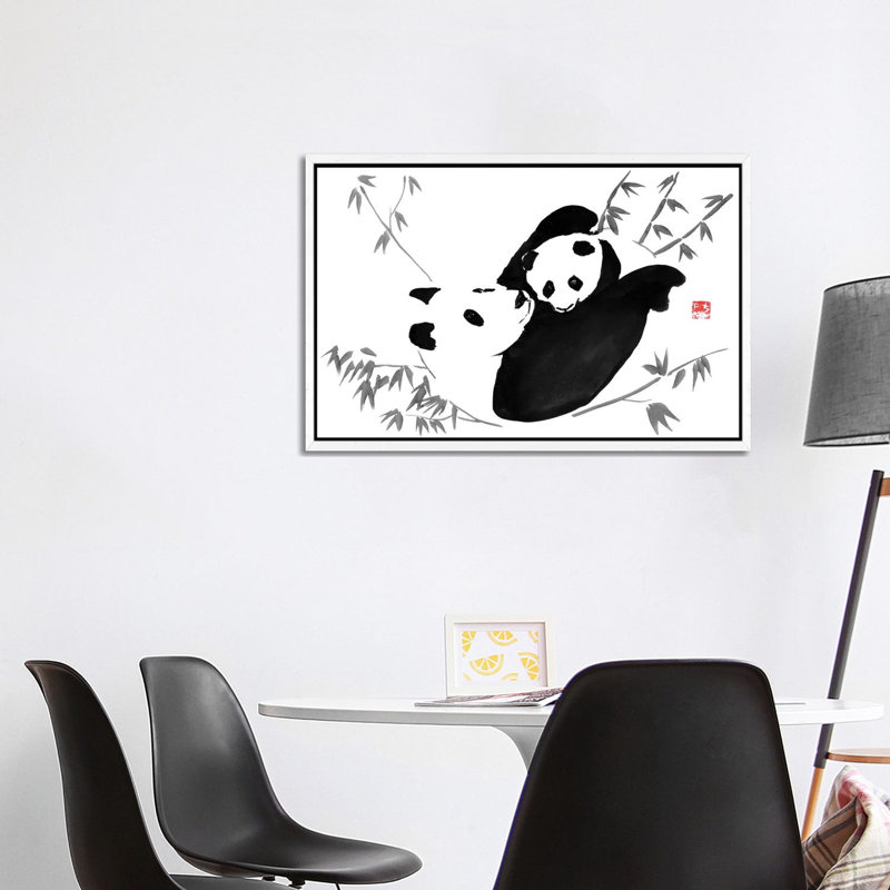 Panda Family by Péchane - Print on Canvas, 101.6 cm H x 66.04 cm W, White Framed