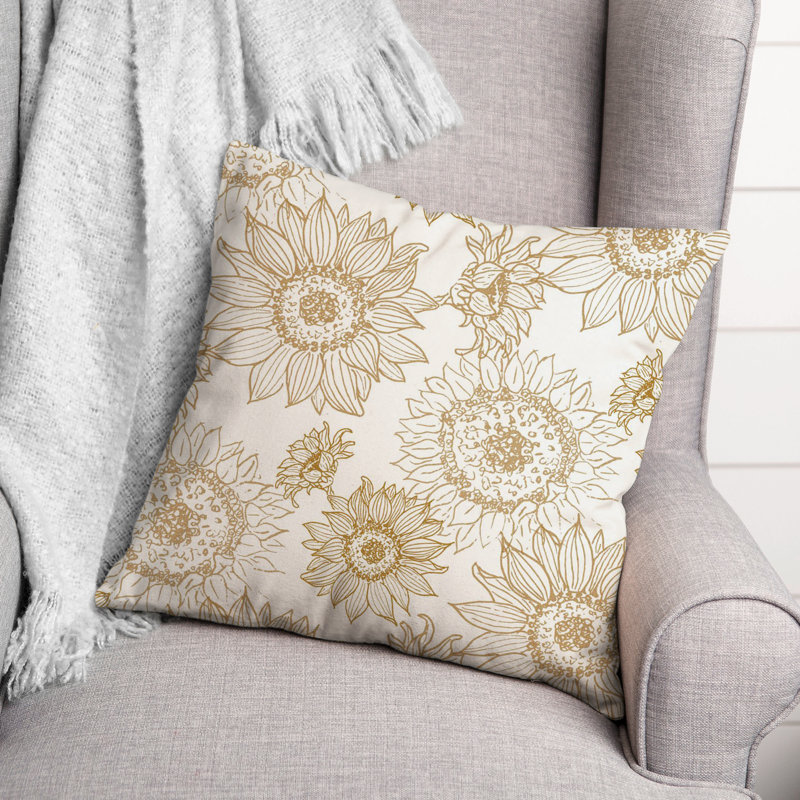 Floral Reversible Throw Pillow, Gold/White
