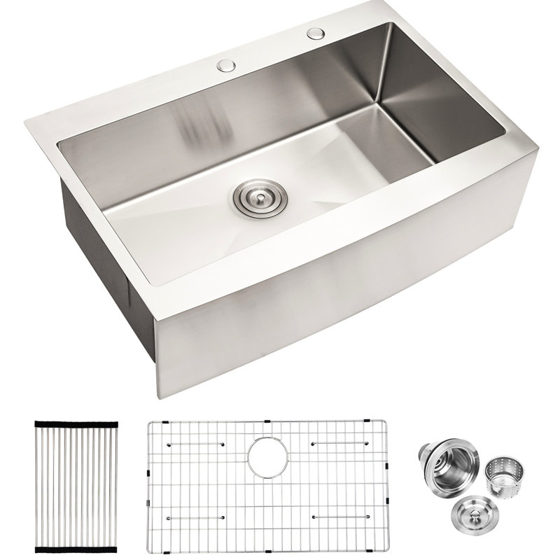 33*22*10 Inch Topmount Apron Front Kitchen Sink, 16 Gauge 304 Stainless Steel, X - Shaped Water Flow For Fast Drainage Function, R10 Corner Avoiding Food , Thick Coating Weather Resistance, 3Mm Noise