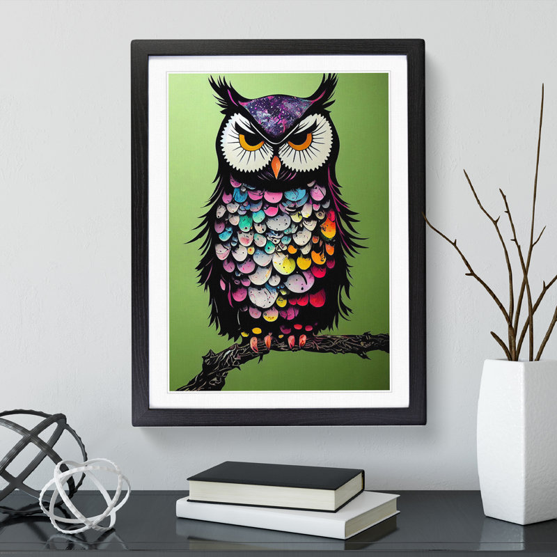 XV1022-3132X Owl Paint Splash No.4 Abstract - Single Picture Frame Print, Black, 64cm H x 46cm W x 2cm D