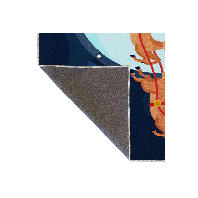 Tapis de Noël décoratif bleu, père Noël et renne, Rectangle 2 pi 4 po x 3 pi 11 po