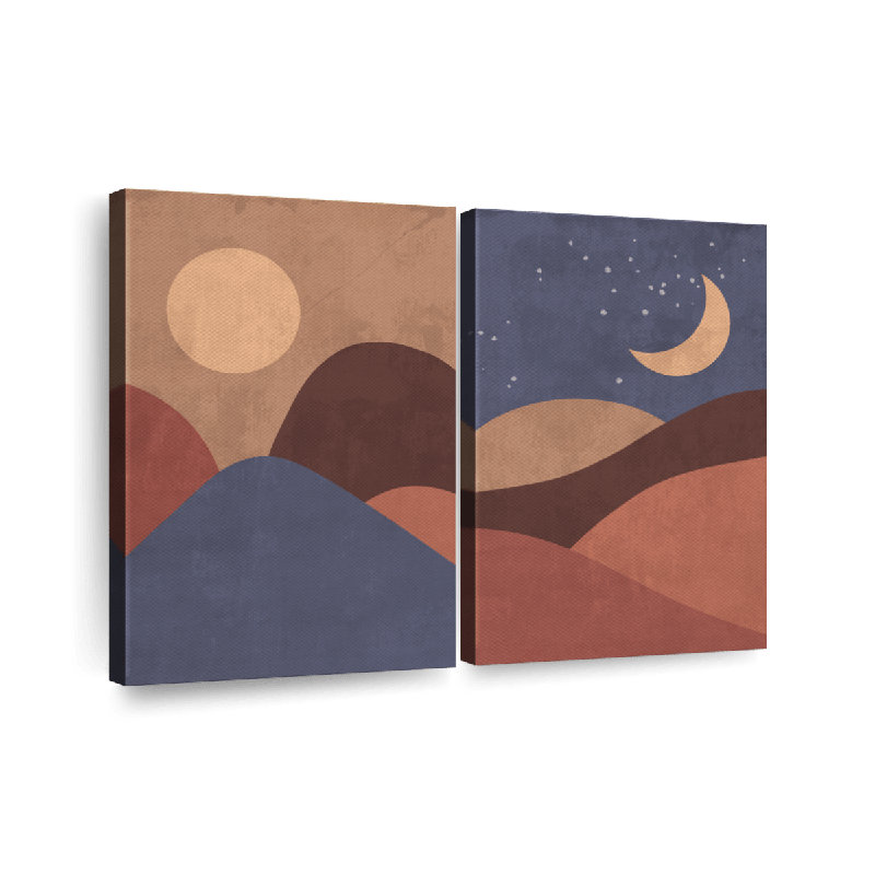 Boho Sun Moon And Mountains I, reproduction d'art sur toile, H 32 po x l 48 po x P 1,25 po