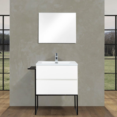 Villano 24 po L x 19 po P 2 tiroirs Meuble-lavabo autoportant avec évier simple et Comptoir en Polymarbre blanc