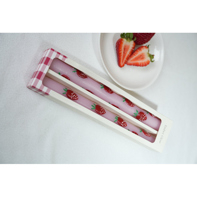 Paquet de 2 chandelles coniques fraises peintes à la main de 10,25 po