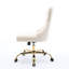 Chaise de bureau réglable en velours beige avec base en métal galvanisé doré, boutons tirés à la main et fauteuil rembourré à triple coussin élastique, pivotant, rebond haut-249535264