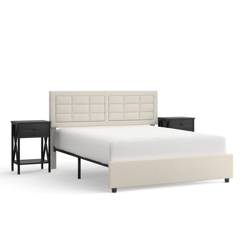 Ensemble de chambre à coucher 3 pièces Mellark, Noir, Double