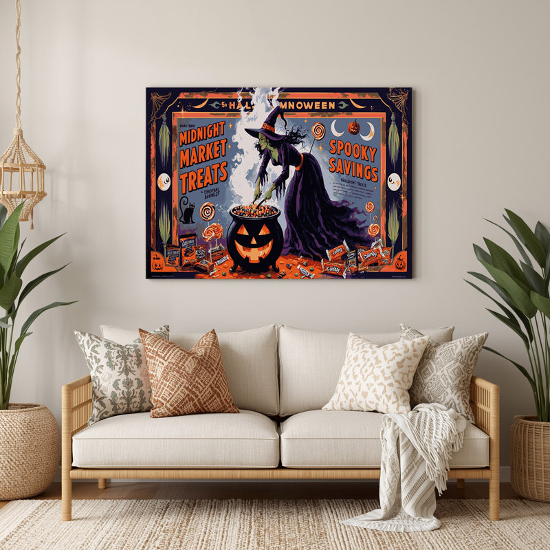 Halloween rétro, publicités d'Halloween, art mural en métal mauve, H 11 po x l 14 po