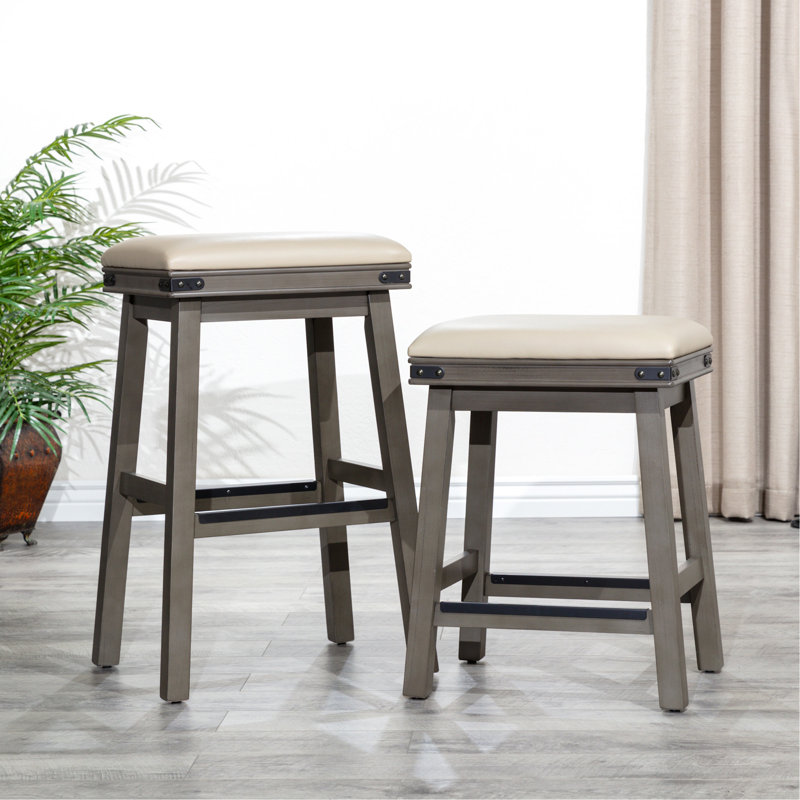 Tabouret confortable en cuir avec une fabrication robuste et une conception pratique pour divers environnements, Gris, Beige