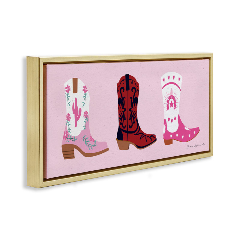 Diverses bottes de cow-boy, H 11 po x l 25 po, Cadre flottant métallique doré