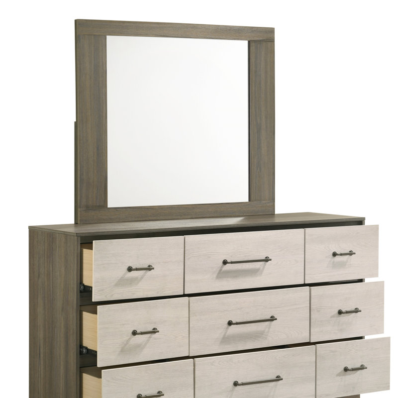 Commode 9 tiroirs Gem Modern Style en bois beige et brun (commode)