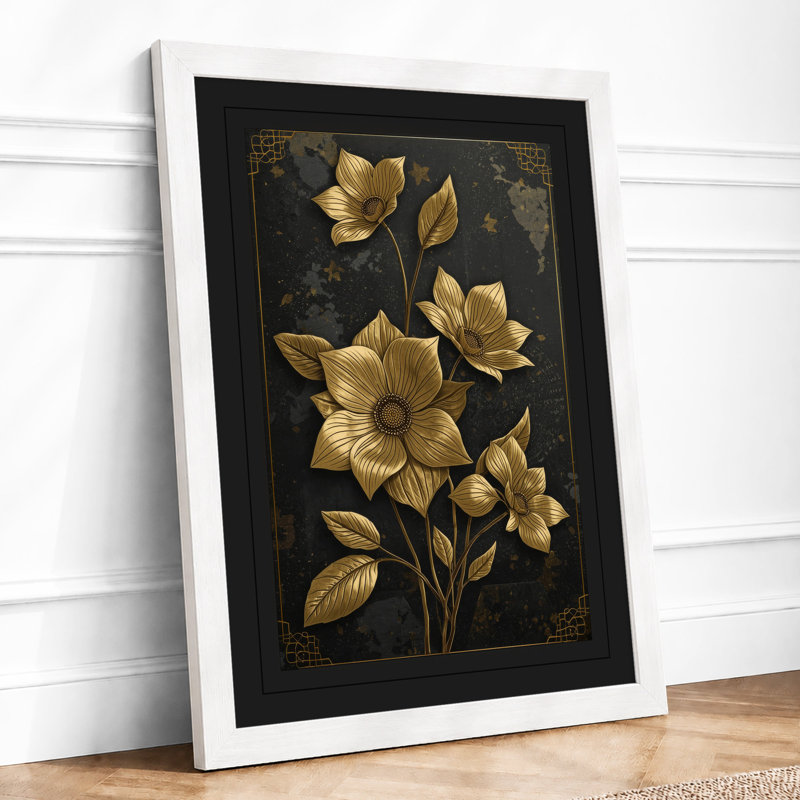 Golden Daffodil Study Botanical - Framed Print, A3 - 42.0 x 29.7 cm, White