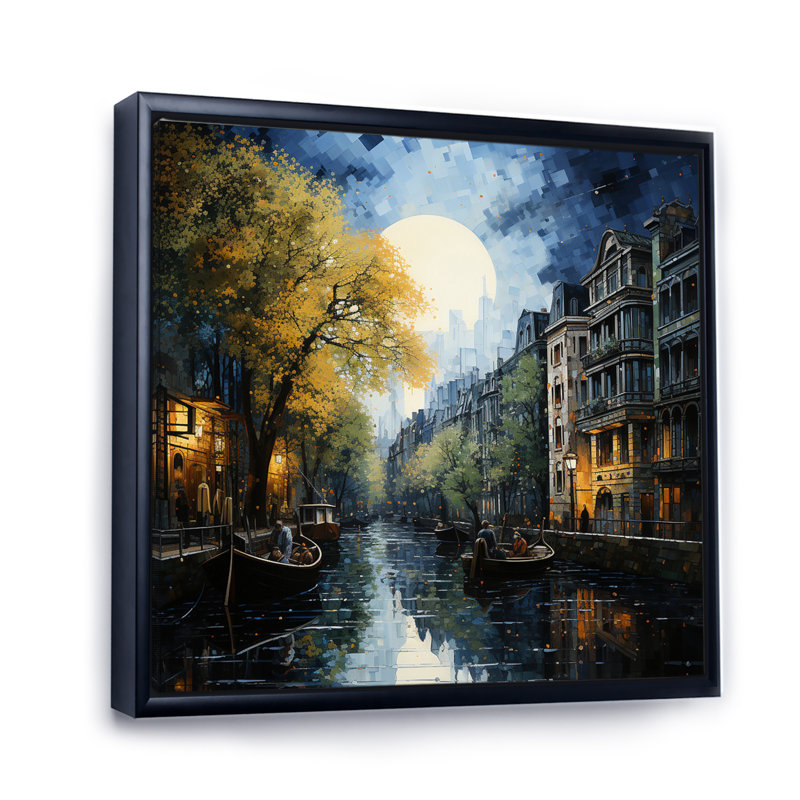 Canal vert, canal dramatique, pointillisme, Cadre flottant noir, H 36 po x l 36 po x P 1,5 po