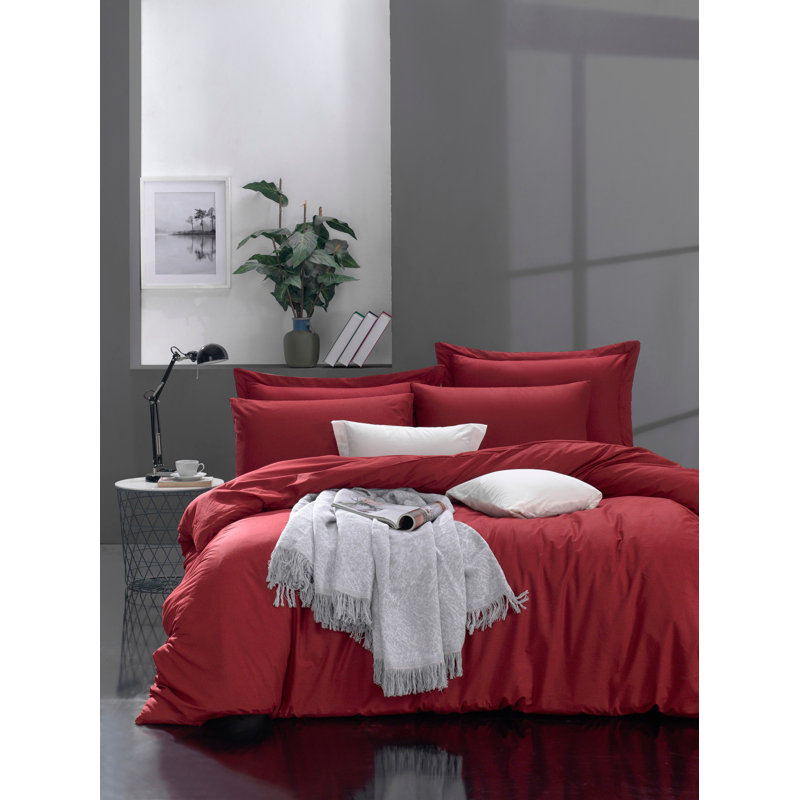 Ensemble de housse de couette 100% coton, Housse de couette double TG + 2 taies d'oreiller s, Rouge Bordeaux