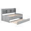 Lit simple en bois avec tablettes de rangement intégrées, 3 compartiments de rangement et gigogne en gris-1955730889