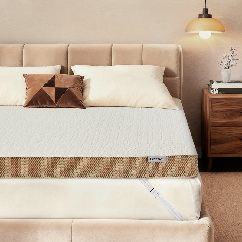 3" Medium Firm Cooling Gel Memory Foam Mattress Topper for Back Pain Relief, Removable Cover and Adjustable Straps  , 3"